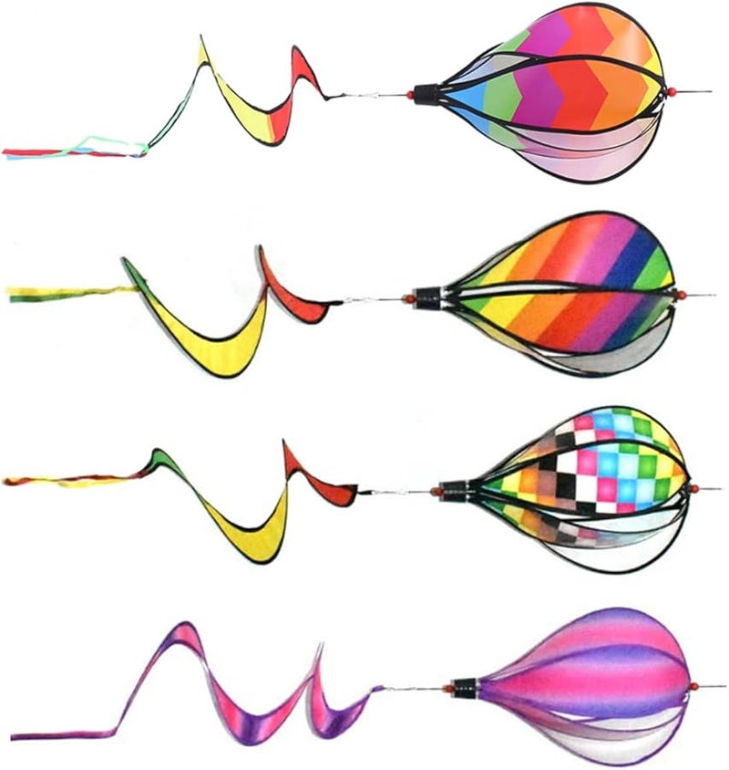 VICASKY 4Pcs Hot Air Balloon Wind Spinner Decor for Garden Patio Striped Checker Design - Image 1